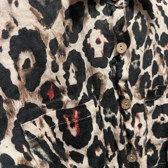 Puro Lino Made in Italy 100% Linen Leopard Print Romper Drawstring waist 19" P2P - Picture 9 of 14